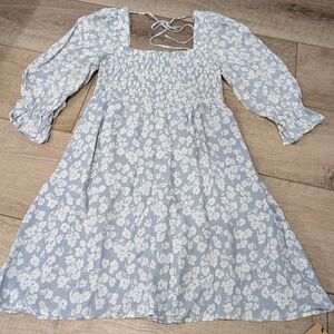 Girls Light Blue Floral Smocked Dress
